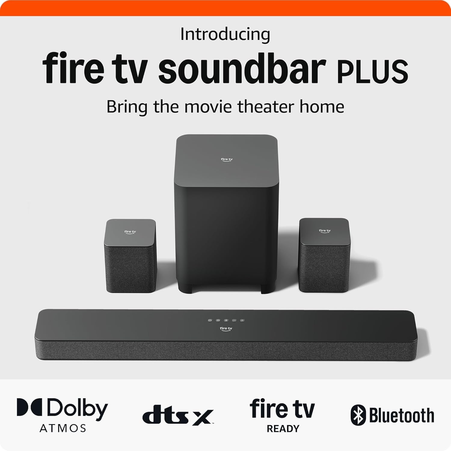 Fire TV Soundbar plus with Subwoofer and Surround Sound Speakers (Newest Model), 5.1 Channel, Dolby Atmos, Clear Dialogue