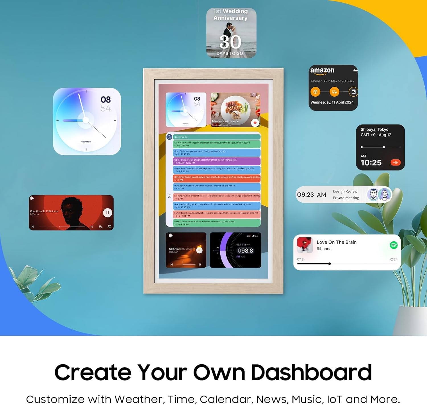 Digital Calendar: Electronic Calendar, Smart Touchscreen Interactive Display for Chore Chart, Family Schedules Planner, Supports All Apps via Google Play (Yellow, 21.5-Inch)