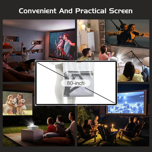 Projector with Two-Way Bluetooth, Mini Projector with Projector Screen, Full HD 1080P Portable Video Projector, Home Movie Projector Compatible with Hdmi/Usb/Smartphone
