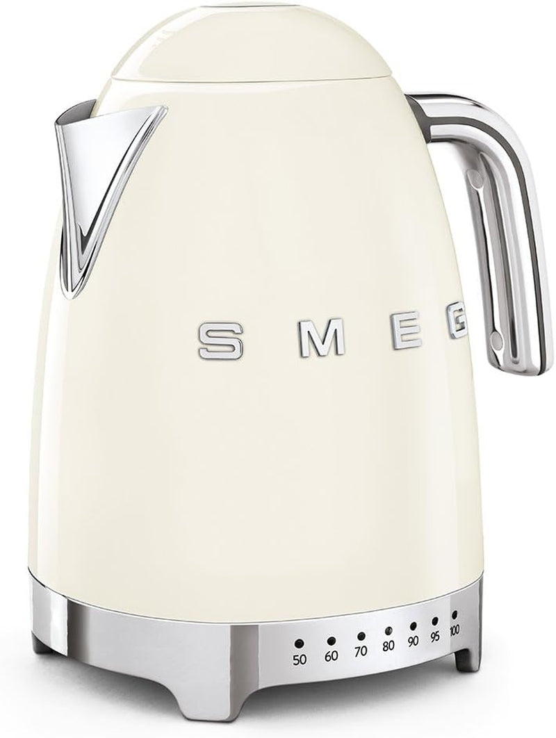 50'S Retro 7 Cup Stainless Steel Variable Temperature Electric Kettle with 7 Temperature Settings, Led Display, Swivel Base and Keep Warm Function Cream KLF04CRUS