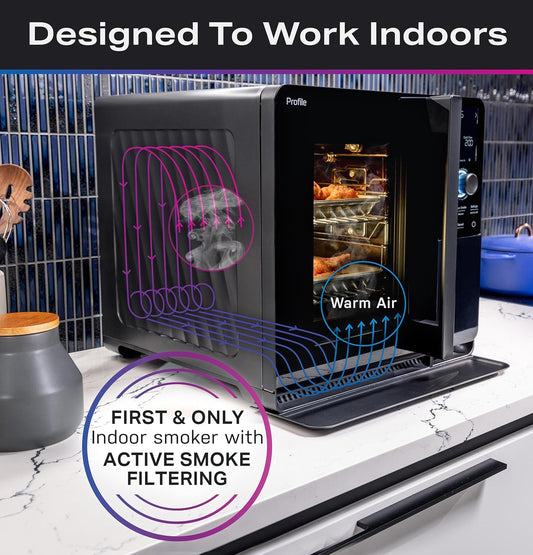 ™ Smart Indoor Pellet Smoker, with Active Smoke Filtration, 5 Smoke Control Settings, Wifi Connected, Electric, Countertop BBQ Appliance, Black