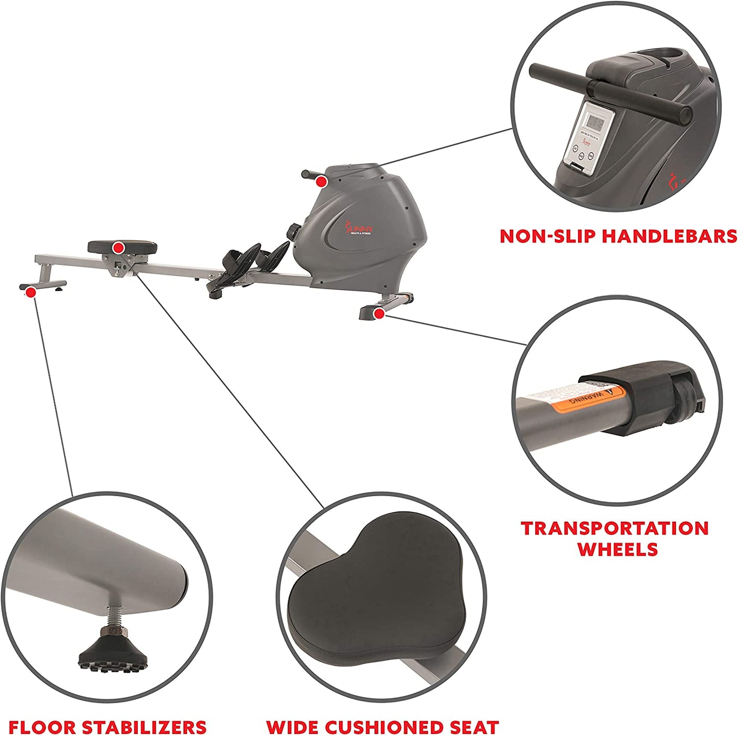 Magnetic Rowing Machine for Home Exercise, Quiet & Smooth Rower with Compact Storage and Optional Free Sunnyfit App Connectivity