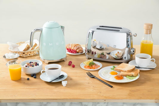SMEG 2 Slice Toaster with 6 Presets and Defrost Function and Removable Crumb Tray TSF01SSUS, Stainless Steel 2-Wide Slots, 6 Browning Levels, Bagel, Reheat & Defrost, Self-Centering Slots, Easy