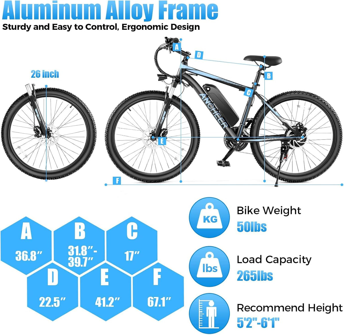 ANCHEER Electric Bike for Adults, Electric Mountain Bike, 26" Sunshine Ebike, 19.8MPH Electric Bicycle with 48V/374Wh Battery, 7/21Speed, UL2849 Compliant