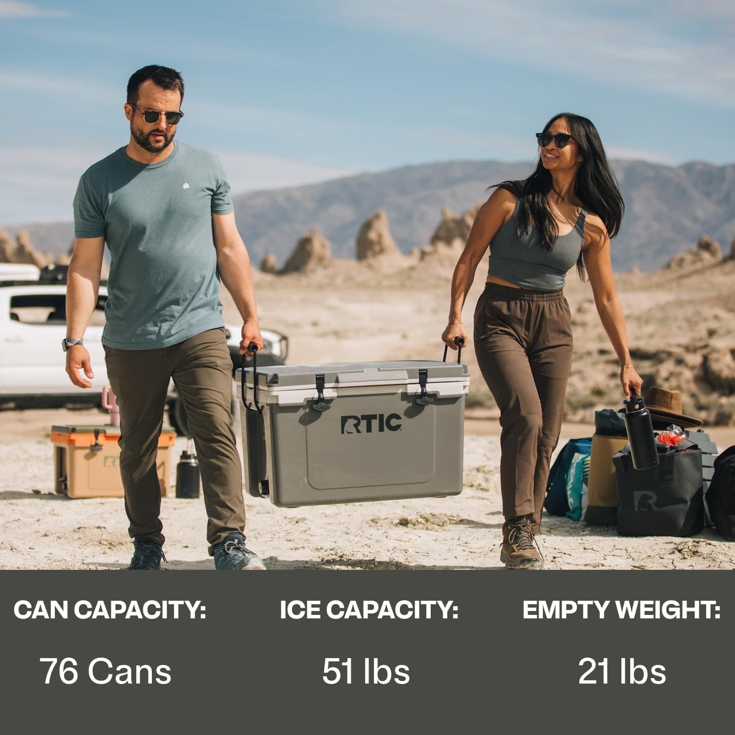 RTIC 52 QT Ultra-Light Hard Cooler Portable Ice Chest Box for Beach, Drink, Beverage, Camping, Picnic, Fishing, Boat, Barbecue, 30% Lighter Than Rotomolded