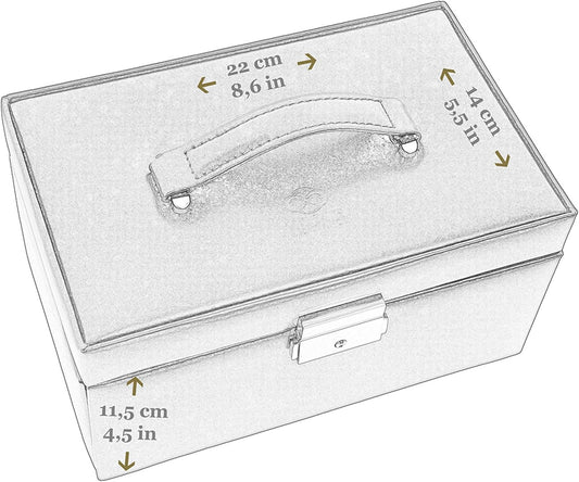 Time Resistance Jewelry Box - Full Grain Leather Jewellery Organizer - Accessories Storage Key Lock - Jewellery Box (Black)