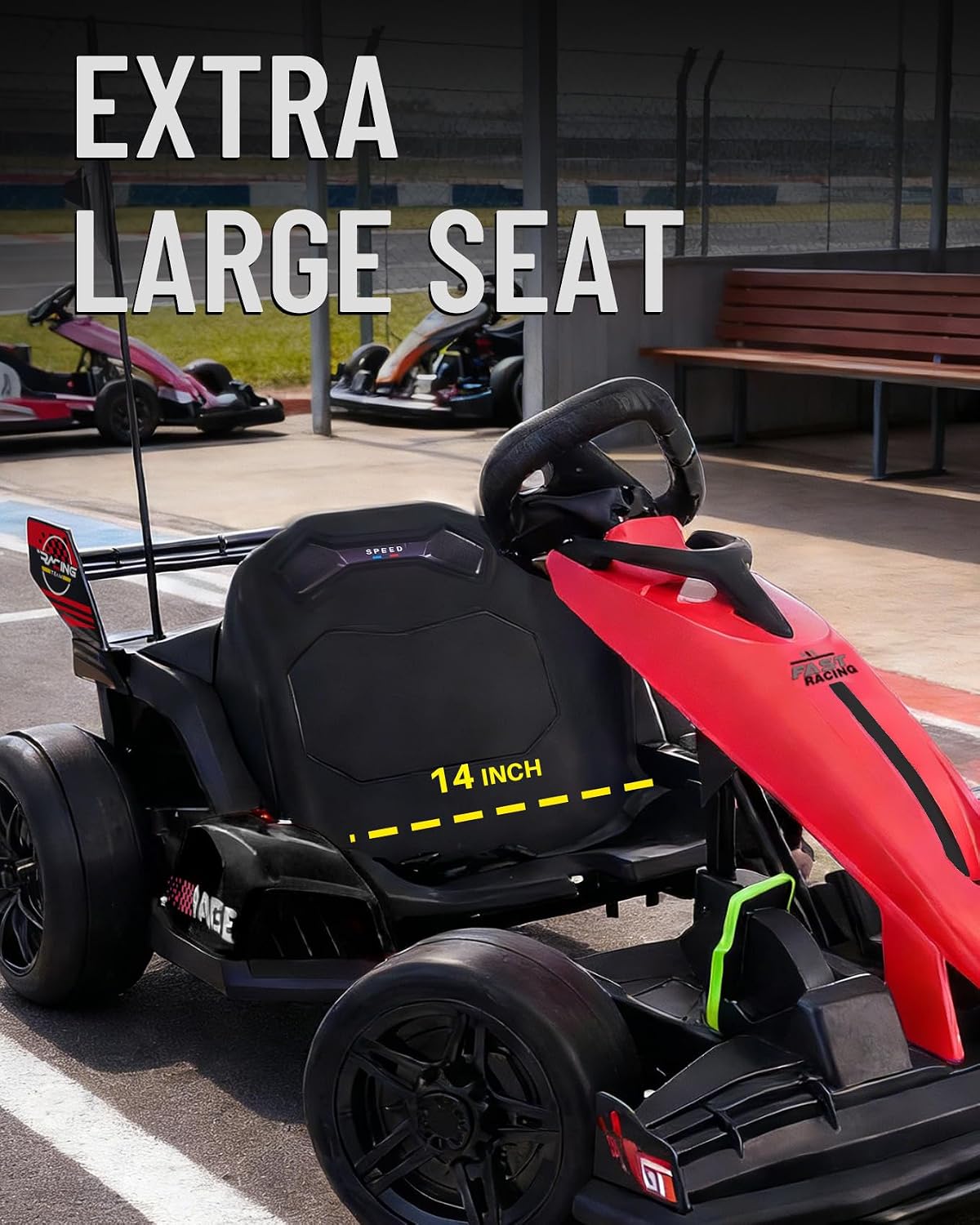 Blitzshark 36V Kids 600W Drift Kart, Powerful Electric Pedal Kart, Red Outdoor Race Toy, with 600W Strong Motor, 9AH Big Battery, EVA Tires, Drift/Sports Mode, Brake Pedal, Length Adjustment