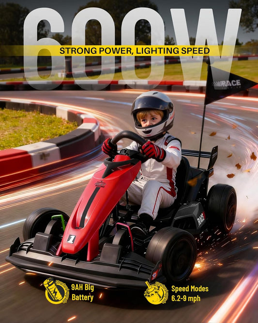 Blitzshark 36V Kids 600W Drift Kart, Powerful Electric Pedal Kart, Red Outdoor Race Toy, with 600W Strong Motor, 9AH Big Battery, EVA Tires, Drift/Sports Mode, Brake Pedal, Length Adjustment