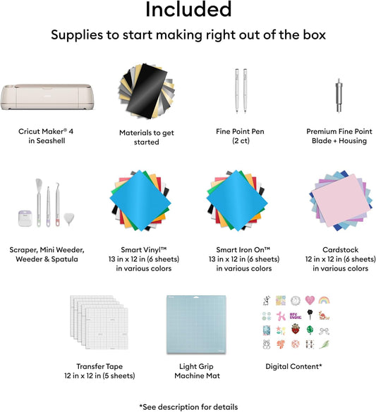 Cricut Maker 4 - Smart Cutting Machine (Seashell) | Engagement Bundle