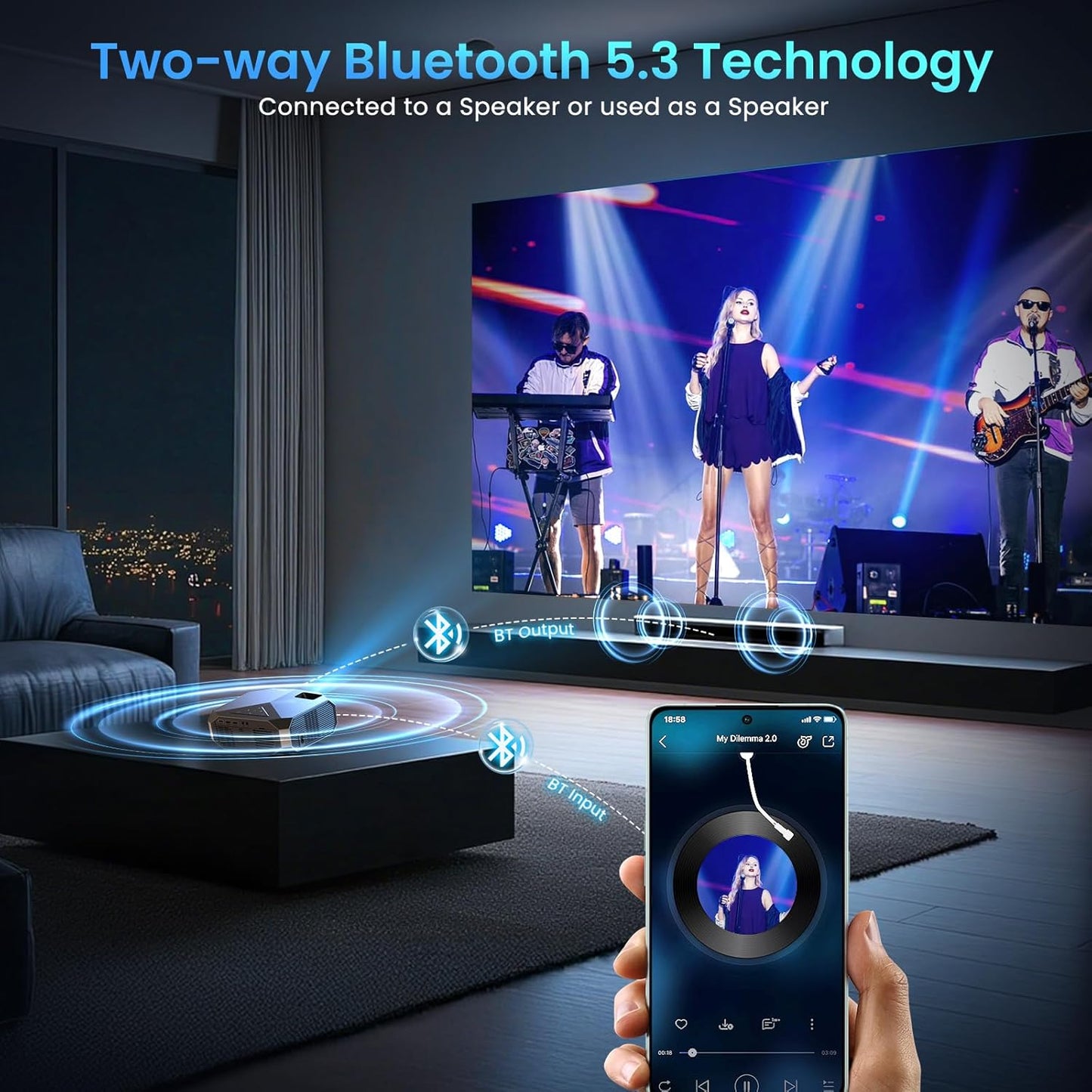 Official Licensed Netflix Smart Projector,  Projector 4K with Wifi and Bluetooth, Doiby Audio, Built-In Apps, Native 1080P 1000ANSI, Electric Focus, Portable Projector for Home Cinema, Bedroom