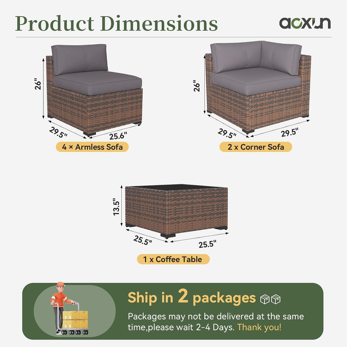 Aoxun 7 Piece Patio Furniture Set Wicker Rattan Patio Conversation Set