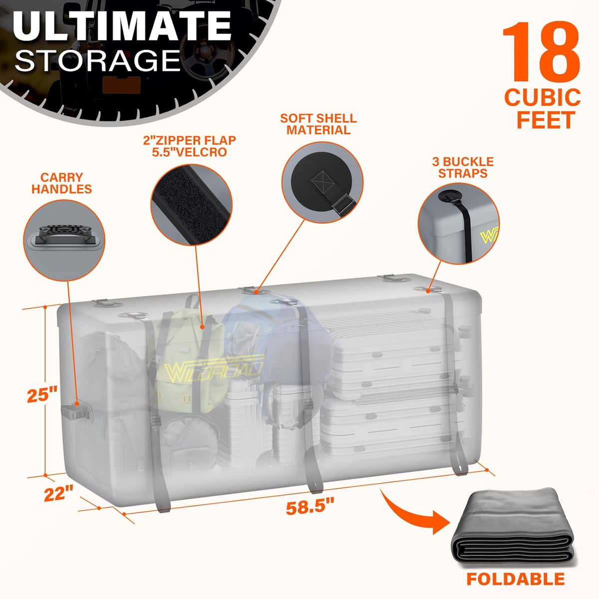 Wildroad 60"x24"x14" Hitch Cargo Carrier, Fits 2" Receiver - Cargo Bag Set 500-lb Load Capacity, Heavy-Duty Steel Construction, Waterproof Cargo Bag, 14" High Side Rails, Folding Cargo Basket