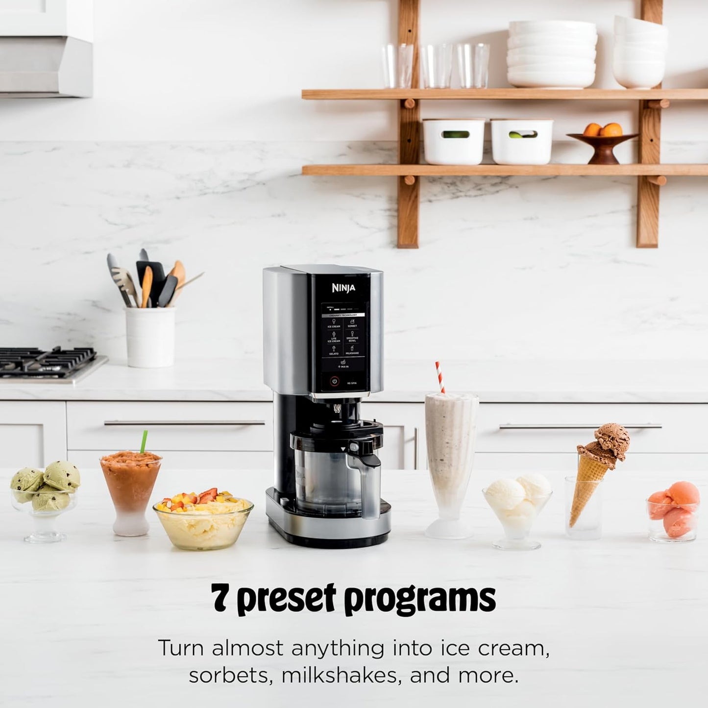 Ninja CREAMi | Ice Cream Maker Bundle | Includes (4)16 oz. Tubs for Gelato, Mix-ins, Milkshakes, Sorbet, Smoothie Bowls & More| 7 One-Touch Programs| Compact Size| Perfect for Kids | Silver