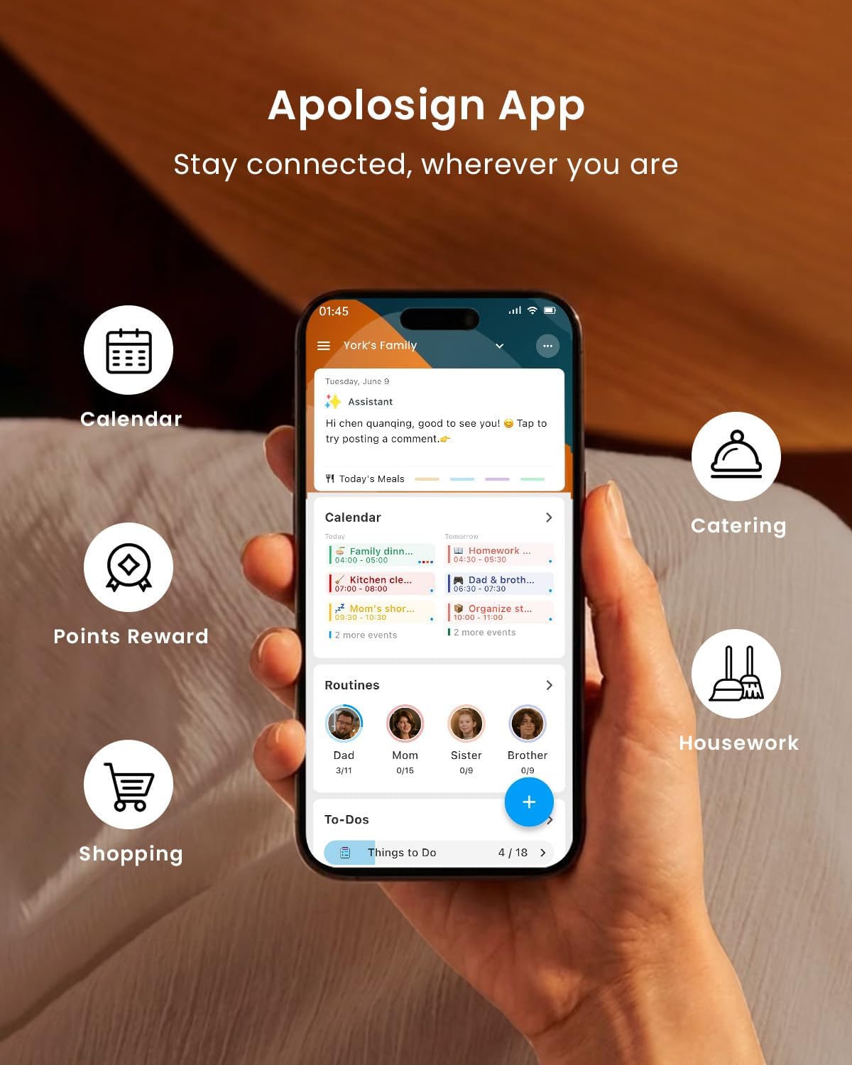 Apolosign 21.5-inch Digital Calendar, Smart Wall Planner with Calendar Sync, Chore Chart, Meal, Install Apps, Electronic Touchscreen Display for Family Schedules, Dual Mode, Wall Mount Included (Teak)