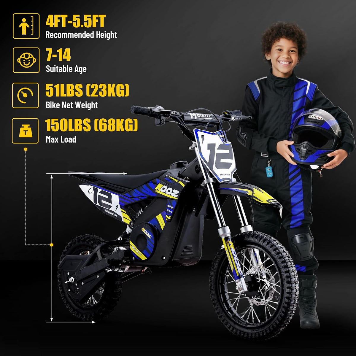 HP112E 36V 1000W Electric Dirt Bike Electric Motorcycle for Kids,Blue