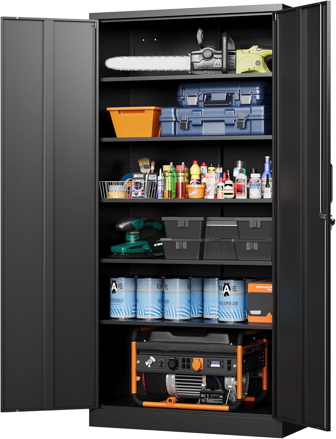 Metal Garage Storage Cabinets with Lock-72 Tall Tool Organizer Steel Lockers, 5 Adjustable Layers Shelves for Home,Office,Warehouse,Garage,(Black-72“)