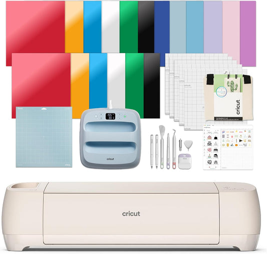 Cricut Explore 4 - Smart Cutting Machine (Seashell) | Engagement Plus Bundle - Includes EasyPress 3 Heat Press (9x9) + Mat, Tote Bag, Material Samplers, Machine Mat, Pens, Tools, & 30 Digital Images