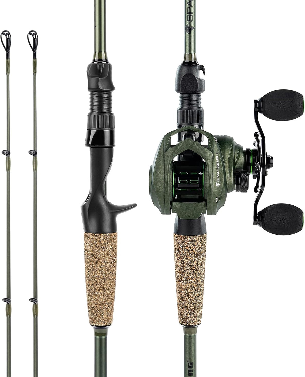 KastKing Spartacus II Twin-Tip Fishing Rod and Reel Combo 2-Piece Rods with Extra Tip, Spinning & Casting Combo, KastFlex IM6 Graphite Blanks, Fishing Poles and Reels Combo