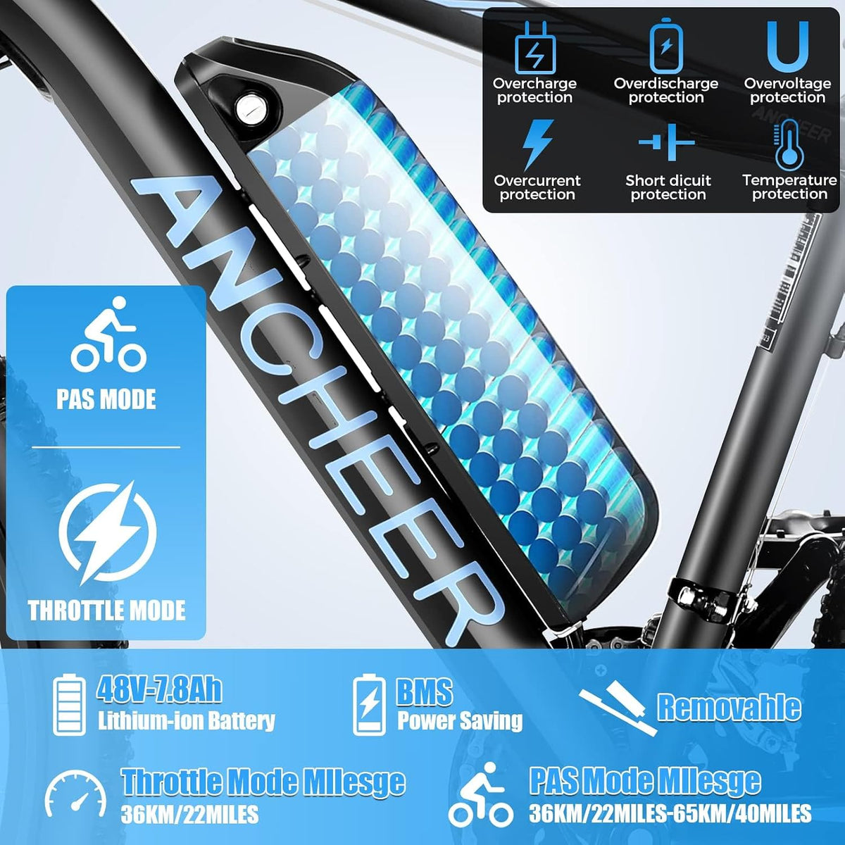 ANCHEER Electric Bike for Adults, Electric Mountain Bike, 26" Sunshine Ebike, 19.8MPH Electric Bicycle with 48V/374Wh Battery, 7/21Speed, UL2849 Compliant