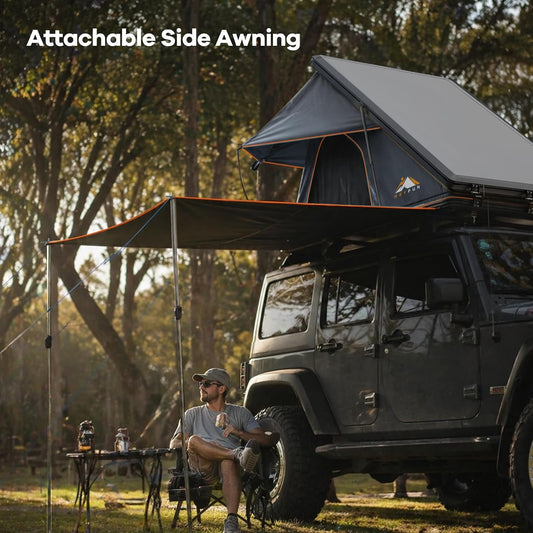 Adventurer Pro Rooftop Tent Hard Shell, 2-3 Person Aluminum Roof Top Tent Detachable Side Awning&Built-in LED Light Strip, Compatible with Truck Jeep SUV Van&Trailer, Pop Up for 4-Season Camping