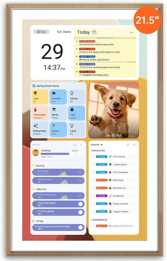 Apolosign 21.5-inch Digital Calendar, Smart Wall Planner with Calendar Sync, Chore Chart, Meal, Install Apps, Electronic Touchscreen Display for Family Schedules, Dual Mode, Wall Mount Included (Teak)