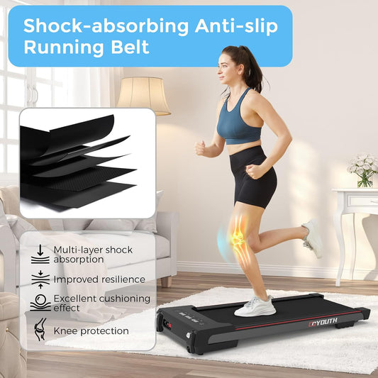 Walking Pad Treadmill, Under Desk Treadmill for Home Office, Wide Belt Compact Treadmills 300 lbs Capacity, 2.25HP Shock-Absorbing Walking Jogging Running Machine Remote Included