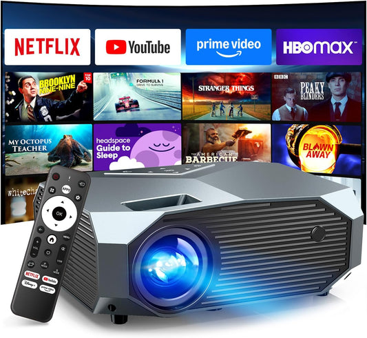 Official Licensed Netflix Smart Projector,  Projector 4K with Wifi and Bluetooth, Doiby Audio, Built-In Apps, Native 1080P 1000ANSI, Electric Focus, Portable Projector for Home Cinema, Bedroom