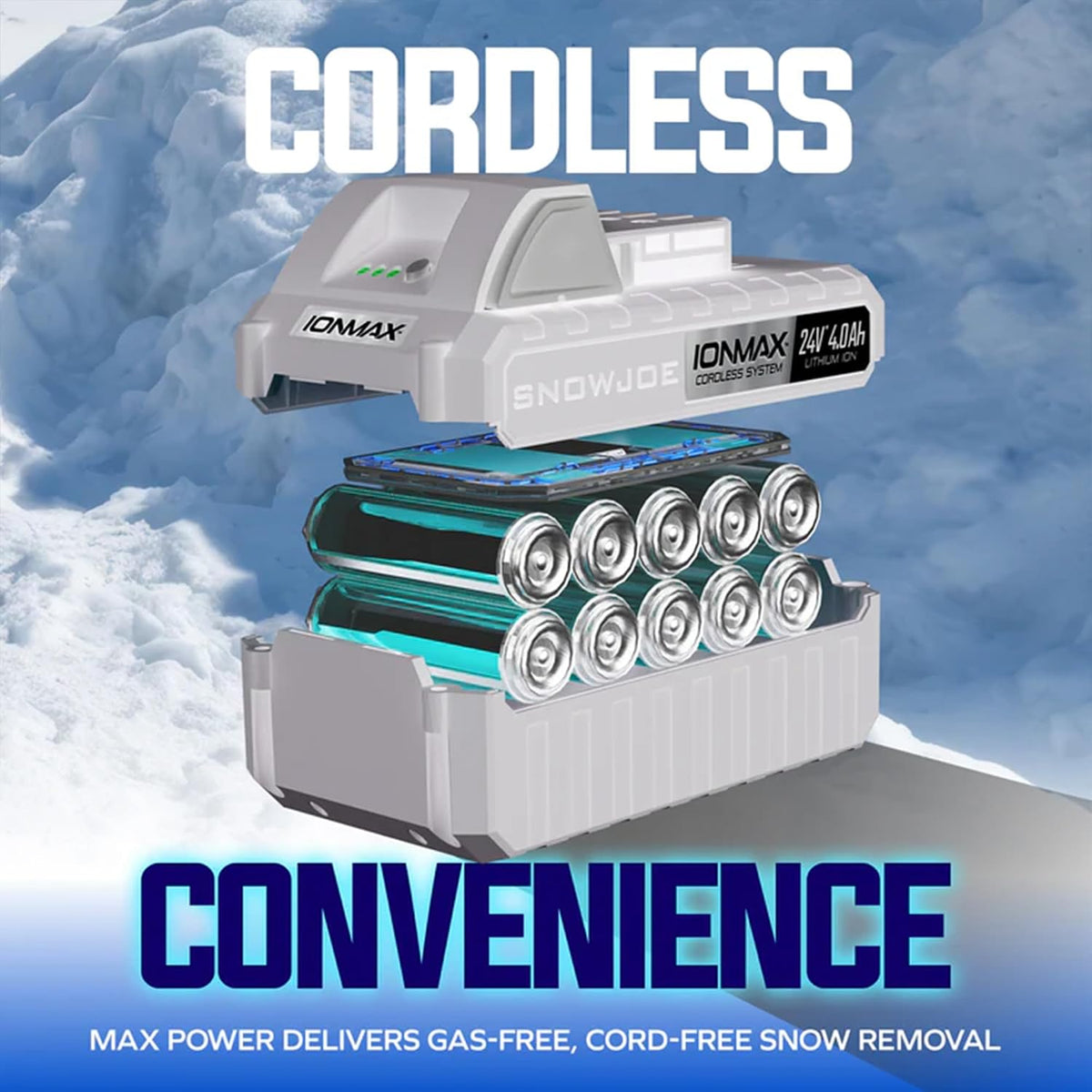 Snow Joe IONMAX 48V Cordless Electric Snow Blower Machine, 24V-X2-SB18-GO