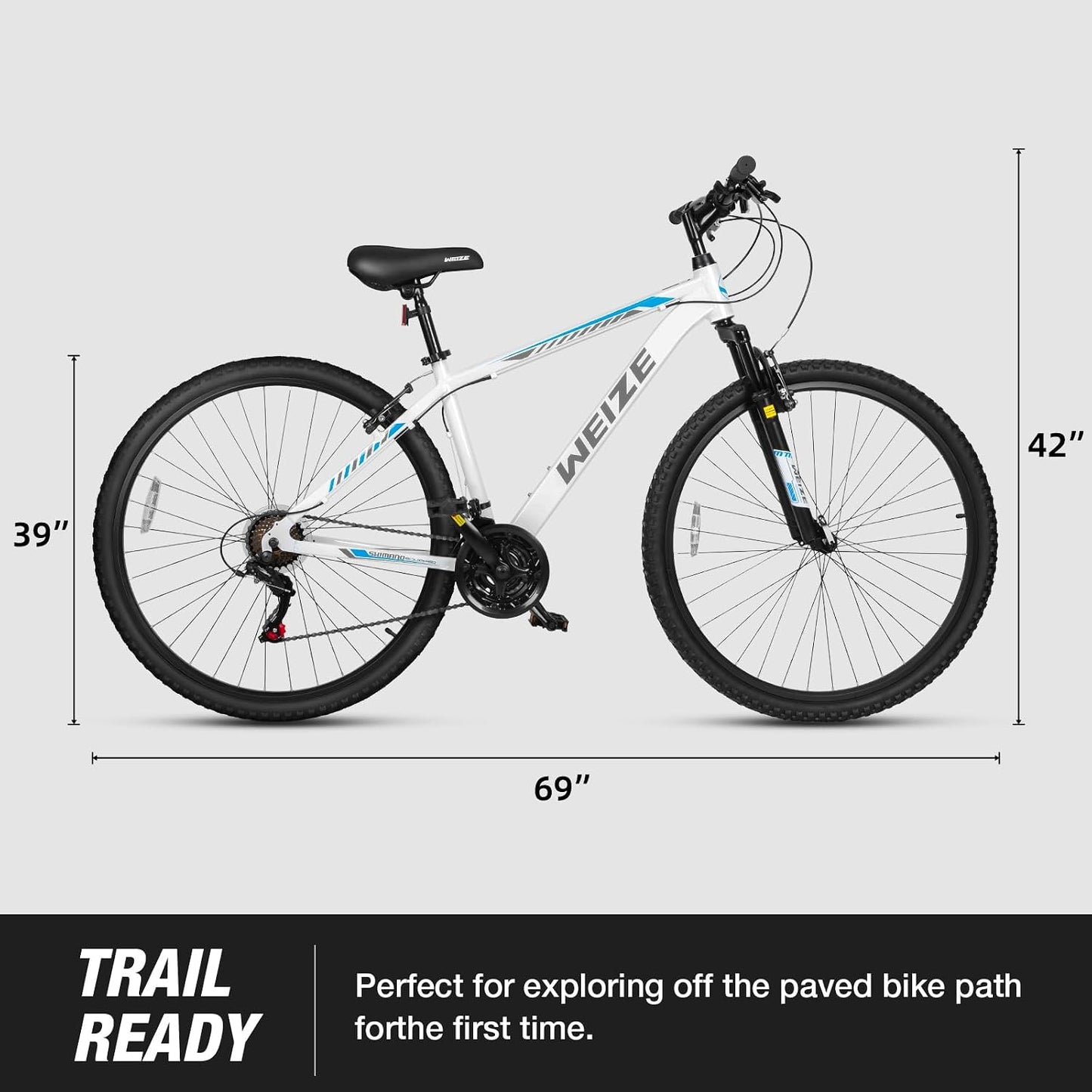 Hardtail Mountain Bike, 29 Inch Wheels Outdoor Cycling Bike, 21-Speed Trigger Shifter, Aluminum Frame for Men and Women, Comfort Saddle, MTB Bicycle with Suspension Fork, White