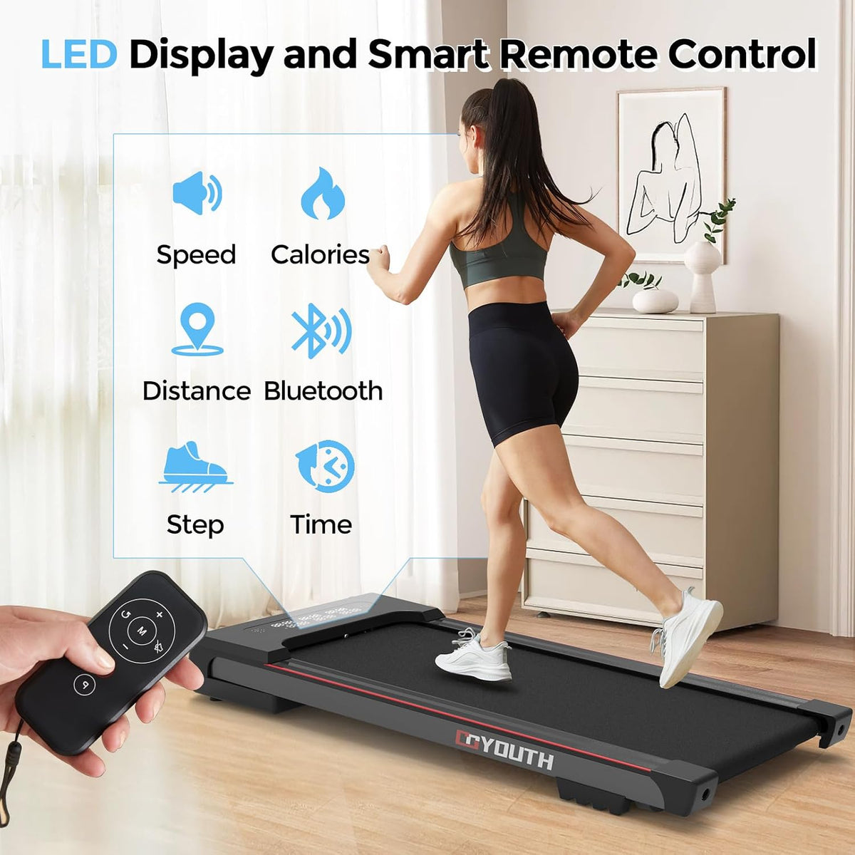 Walking Pad Treadmill, Under Desk Treadmill for Home Office, Wide Belt Compact Treadmills 300 lbs Capacity, 2.25HP Shock-Absorbing Walking Jogging Running Machine Remote Included