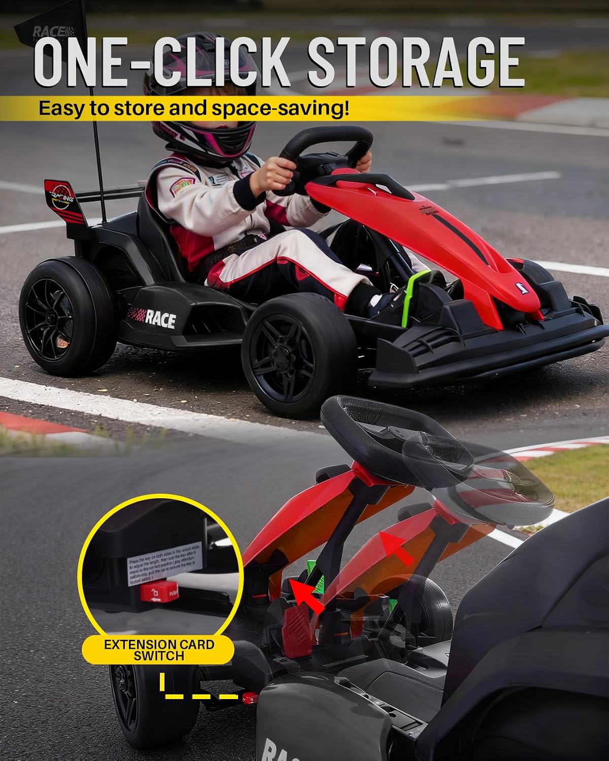 Blitzshark 36V Kids 600W Drift Kart, Powerful Electric Pedal Kart, Red Outdoor Race Toy, with 600W Strong Motor, 9AH Big Battery, EVA Tires, Drift/Sports Mode, Brake Pedal, Length Adjustment