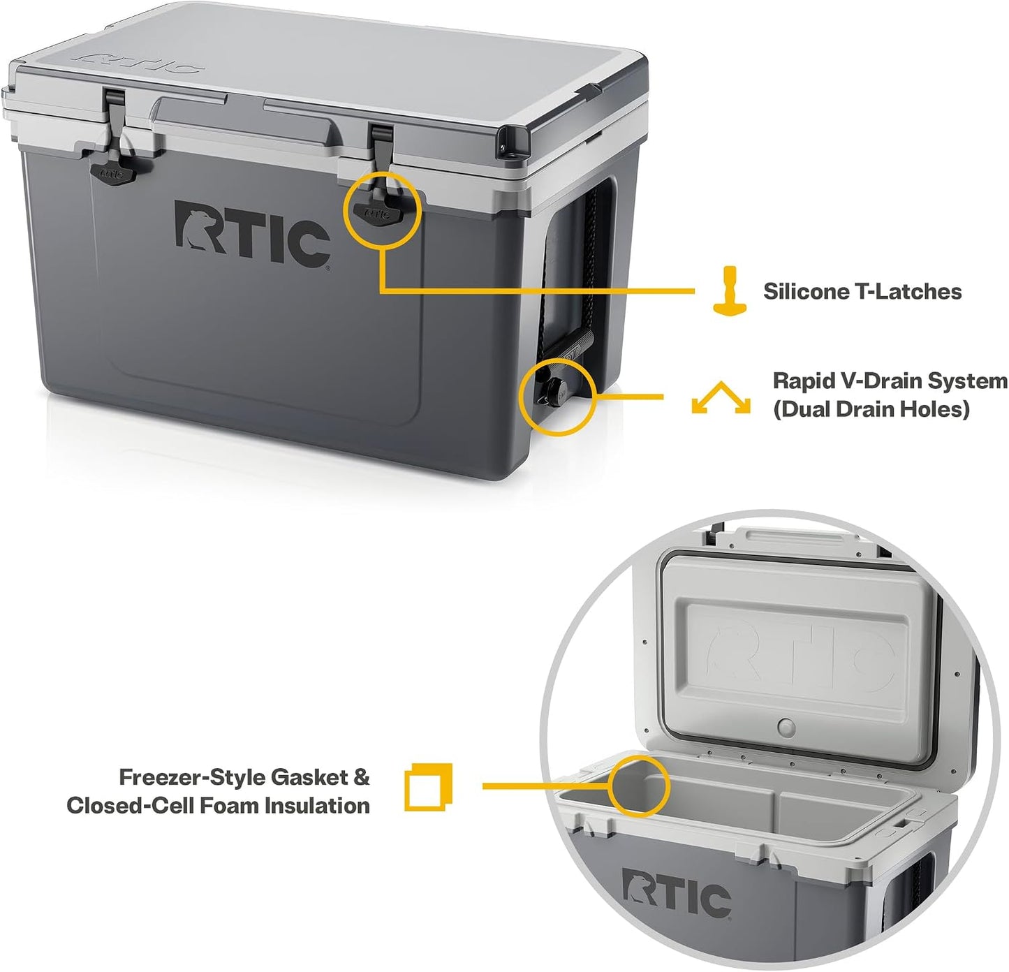 RTIC 52 QT Ultra-Light Hard Cooler Portable Ice Chest Box for Beach, Drink, Beverage, Camping, Picnic, Fishing, Boat, Barbecue, 30% Lighter Than Rotomolded