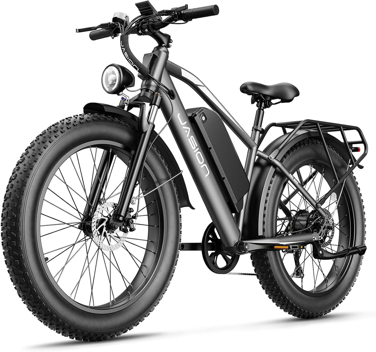 Jasion EB5 MAX Electric Bike for Adults 2000W Peak Motor, 48V 15Ah Battery 720Wh Battery Electric Mountain Bike, 26'' x 4'' Fat Tire Ebike, 28+MPH Speed, Cruise Control, Fenders, Rear Rack