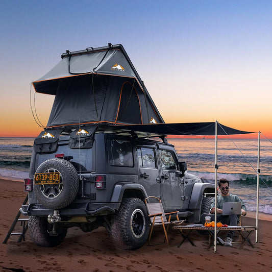 Adventurer Pro Rooftop Tent Hard Shell, 2-3 Person Aluminum Roof Top Tent Detachable Side Awning&Built-in LED Light Strip, Compatible with Truck Jeep SUV Van&Trailer, Pop Up for 4-Season Camping