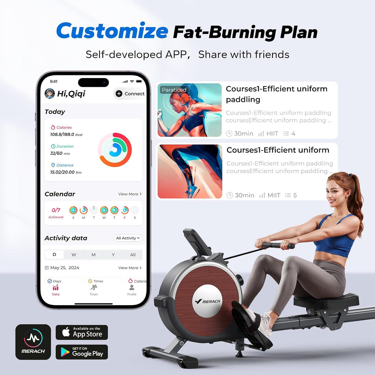 Merach Q1S Magnetic Rowing Machine Indoor, Dual Slide Rail, Quiet & Smooth 16 Levels Auto Electromagnetic Resistance, Max 350 lbs Capacity, 30-Min Assembly, Ergonomic Seat, Multi-App Support