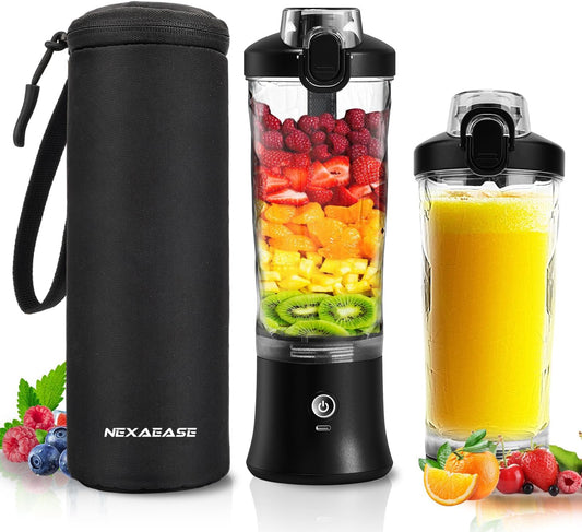 Portable Blender Personal Juicer for Shakes Smoothies with Insulated Sleeve 20 Oz Electric Protein Shaker Bottle, Travel Lid, USB-C Rechargeable, Mini Small Cordless Blender Cup for Kitchen Travel Gym