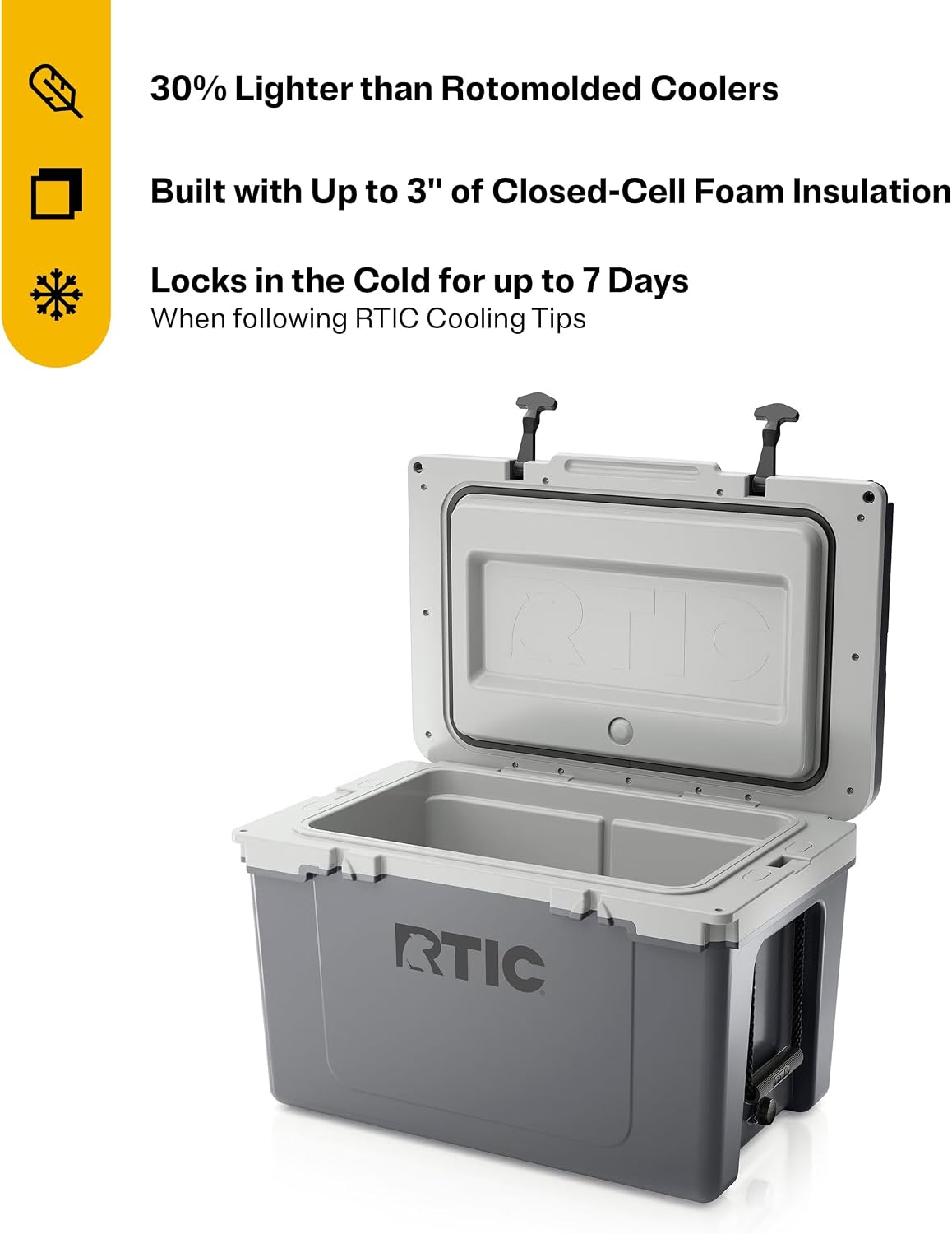 RTIC 52 QT Ultra-Light Hard Cooler Portable Ice Chest Box for Beach, Drink, Beverage, Camping, Picnic, Fishing, Boat, Barbecue, 30% Lighter Than Rotomolded