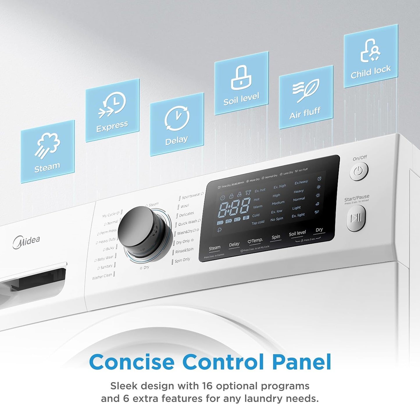 24 Inch Washer and Dryer Combo, All in One Washer and Dryer 2.7 Cu.Ft 26Lbs, Ventless Washing Machine, Steam Care, Overnight Dry, 1400 RPM, 16 Cycles Front Load Washer, Full-Automatic, White