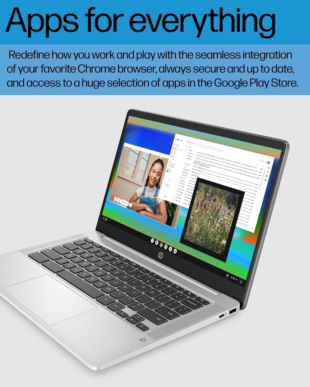 Chromebook 14 Laptop, Intel Celeron N4120, 4 GB RAM, 64 GB Emmc, 14" HD Display, Chrome OS, Thin Design, 4K Graphics, Long Battery Life, Ash Gray Keyboard (14A-Na0226Nr, 2022, Mineral Silver)