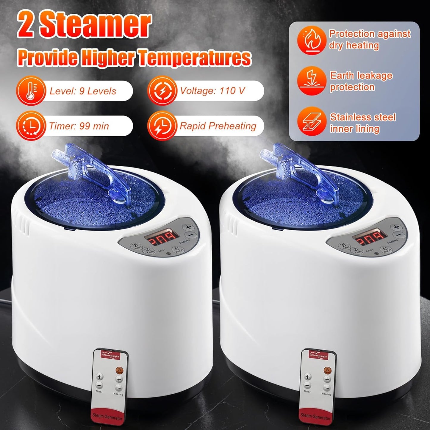 2 Person Sauna, Extra Large Sauna Box, Portable Steam Sauna Tent with 2 Steamers, 2 Folding Chair, 71”X 49”X 36”, Black