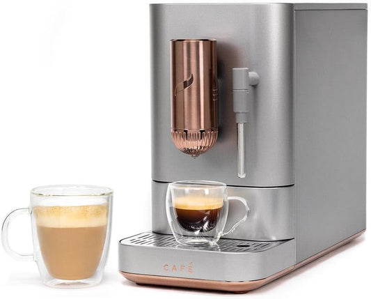 Affetto Automatic Espresso Machine + Milk Frother | Built-In & Adjustable Espresso Bean Grinder | One-Touch Brew in 90 Seconds | Steel Silver, 1.2 Liter, (C7CEBBS2RS3)