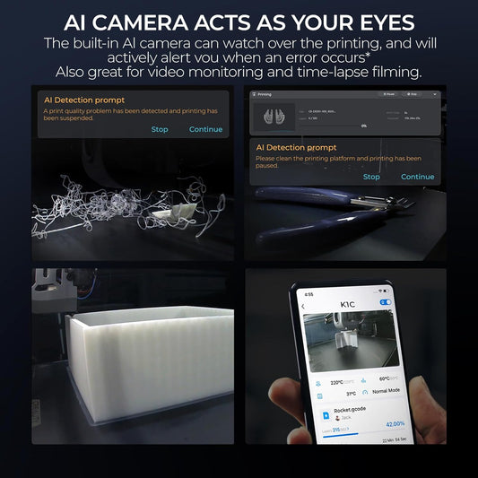 K1C 3D Printer, 2024 New Version 3D Printers with 600Mm/S Fast Printing Speed and Clog-Free Direct Extruder, Support 300℃ Printing and Carbon Fiber Filaments, Auto Leveling and AI Camera