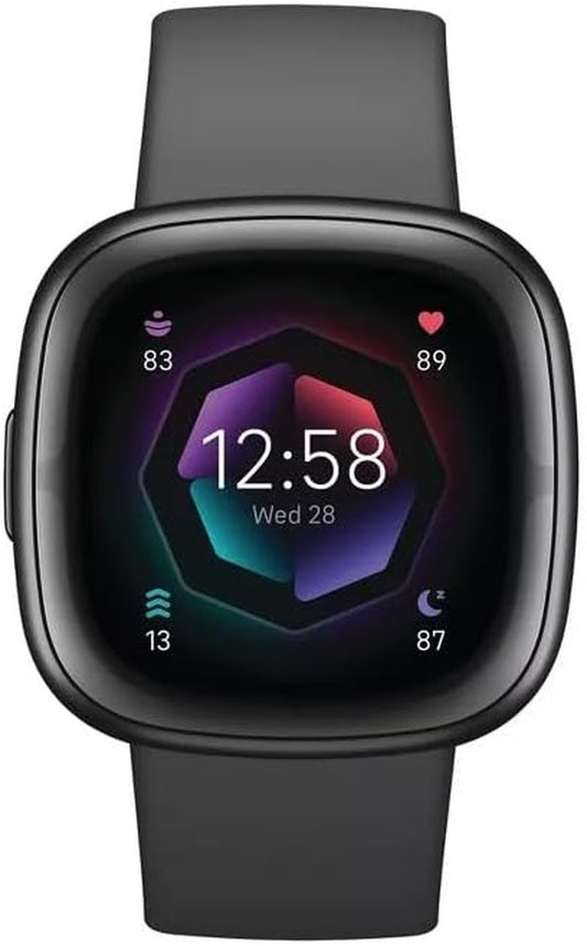 Sense 2 Advanced Health and Fitness Smartwatch with Tools to Manage Stress and Sleep, ECG App, Spo2, 24/7 Heart Rate and GPS, Shadow Grey/Graphite, One Size (S & L Bands Included)