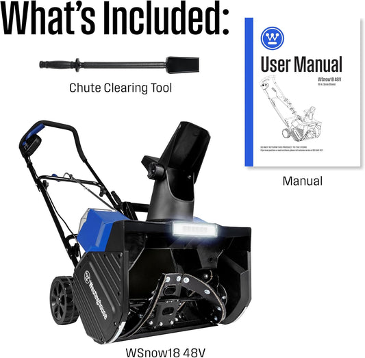 Wsnow18T 48V Cordless Snow Blower 18 Inch Tool, Steel Auger, Brushless Motor, 25Ft Throwing Distance, Plows 650Lbs/Min, Compatible with Snow Joe Batteries (Battery & Charger Not Included)