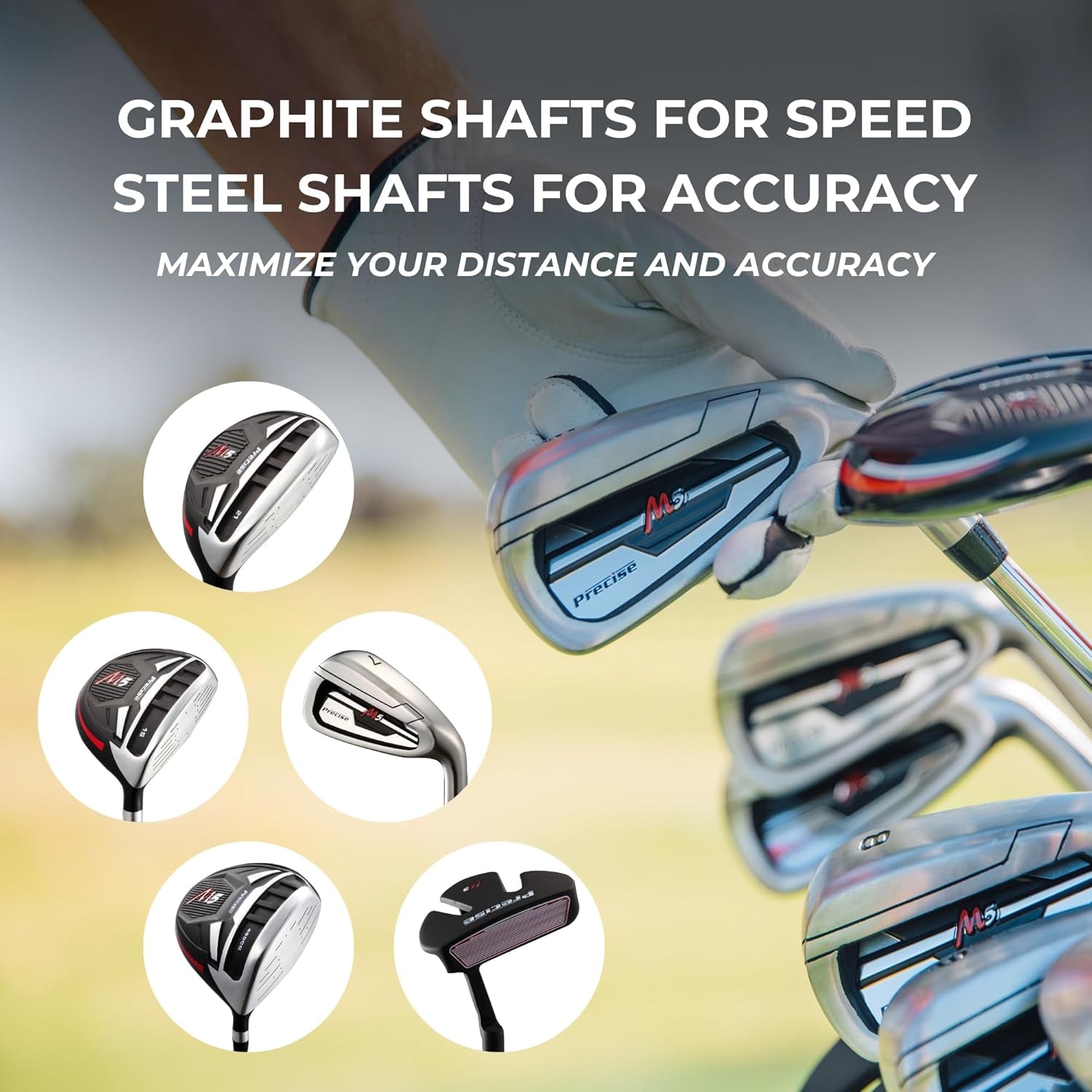 M5 Men'S Complete Golf Clubs Package Set Includes Titanium Driver, S.S. Fairway, S.S. Hybrid, S.S. 5-PW Irons, Putter, Stand Bag, 3 H/C'S