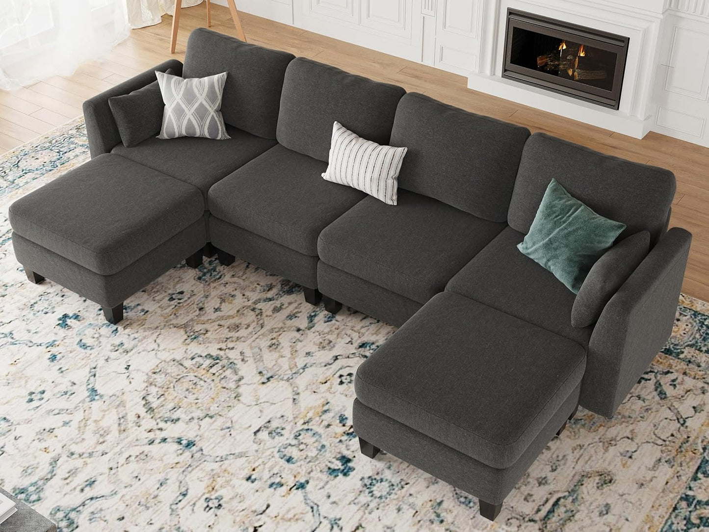 Modular Sectional Sofa 6 Seaters Modular Sleeper Sofa Couch Comfy Sectionals Couches Bed, Convertible Sofas with Ottomans, Sectional Couches for Living Room, Dark Gray