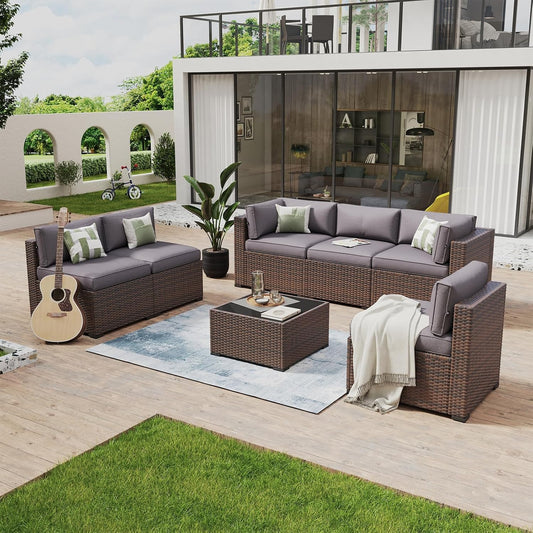 Aoxun 7 Piece Patio Furniture Set Wicker Rattan Patio Conversation Set