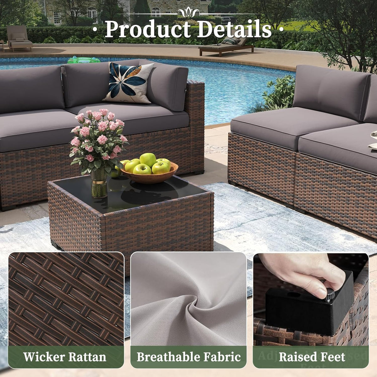 Aoxun 7 Piece Patio Furniture Set Wicker Rattan Patio Conversation Set
