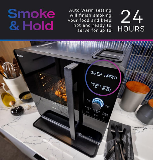 Smart Indoor Pellet Smoker + Accessories Bundle, Includes Four 1lb Bag, Strainer, 20-pack of Drip Pan Liners, and Prep Tray, Stainless Steel, Carbon Black