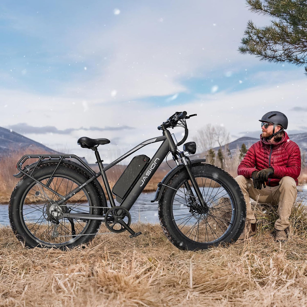 Jasion EB5 MAX Electric Bike for Adults 2000W Peak Motor, 48V 15Ah Battery 720Wh Battery Electric Mountain Bike, 26'' x 4'' Fat Tire Ebike, 28+MPH Speed, Cruise Control, Fenders, Rear Rack